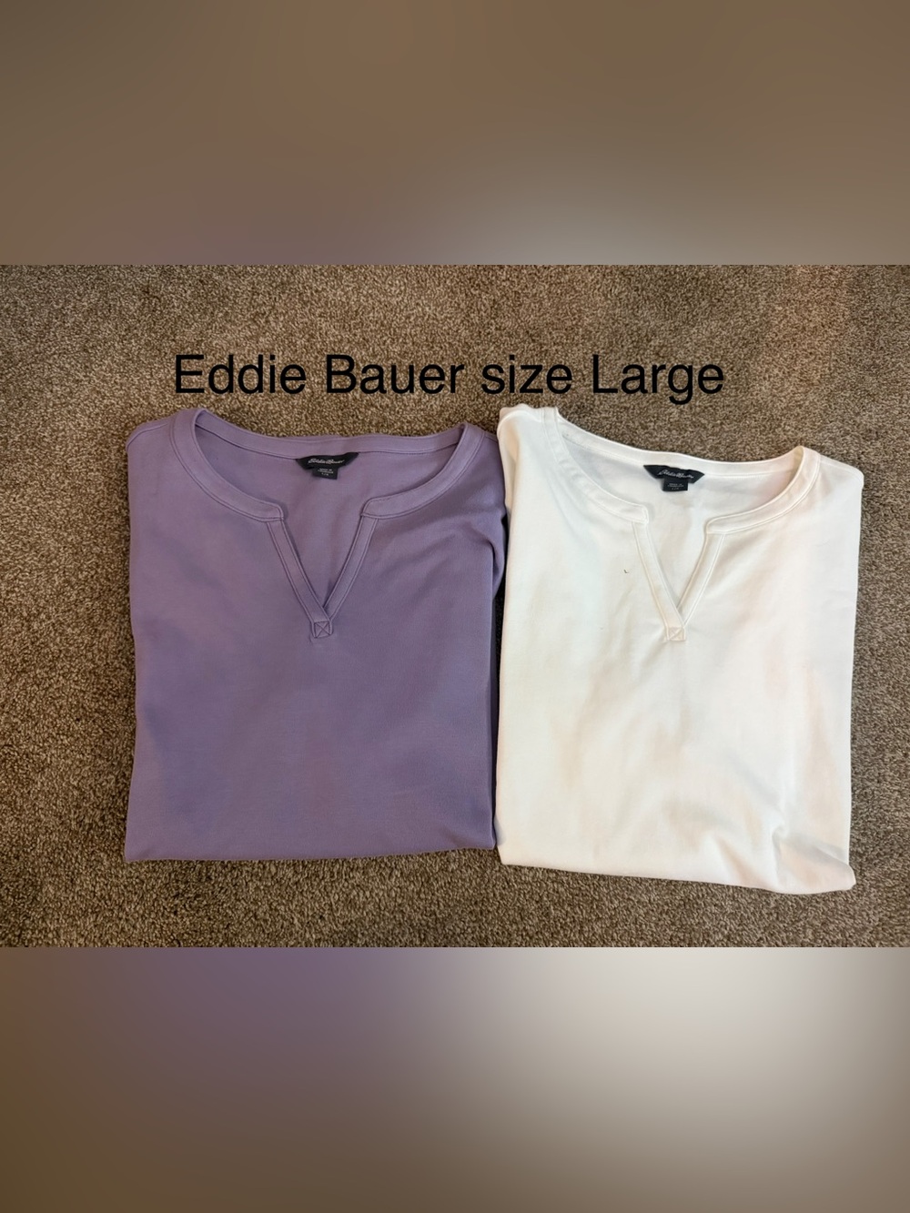 Eddie Bauer Women's Lavender and White Split-Neck short sleeves size large